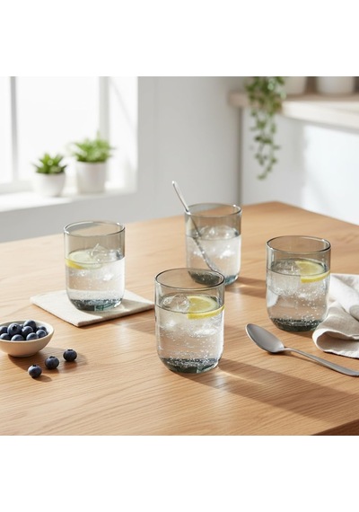 4'lü Füme Renkli Borosilikat Cam Bardak Seti - 290 Ml Isıya Dayanıklı Gri Modern Su, Meşrubat Ve Kahve Yanı Bardağı - Kurşunsuz Ekolojik 4 Adet Çok Renkli