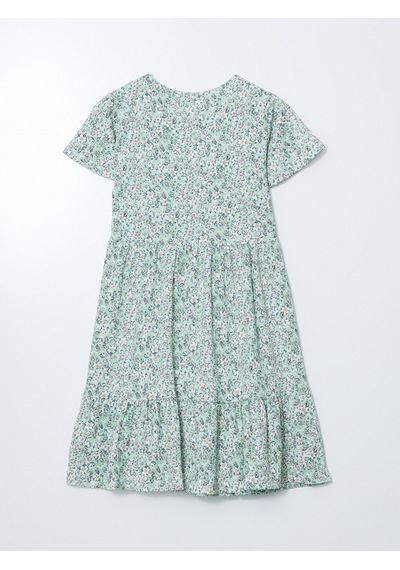 Lcw Comfort Yeşil Bisiklet Yaka Çiçekli Mini Elbise