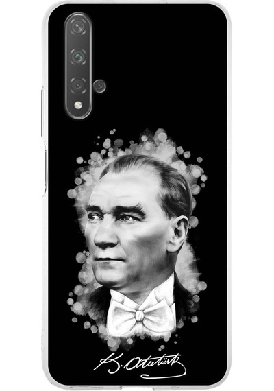 Huawei Honor 20 Uyumlu Kapak Atatürk Tasarımlı Şeffaf Silikon Kılıf