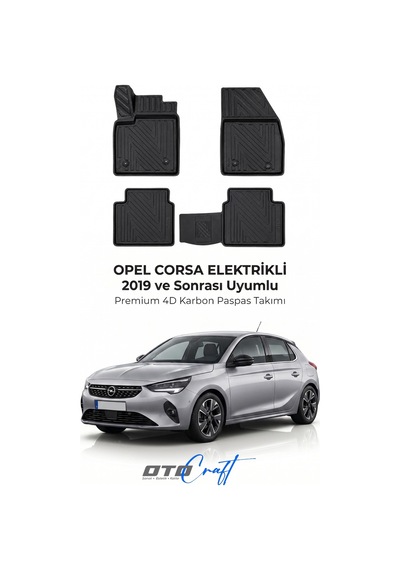 Otocraft Opel Corsa Ev 2019+ Araca Özel 4d Karbon Oto Paspas Havuzlu Tam Set