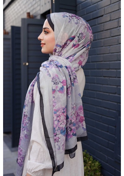 Mimiyum Ross Kraşli Şal Flowers Desen Siyah