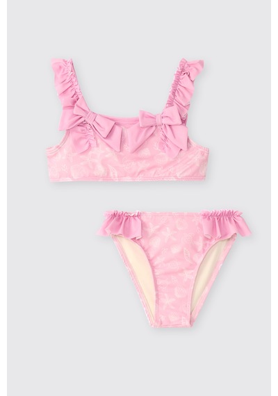 Littemare Fiyonklu Kız Bebek Upf 40+ Uv Korumalı Pembe Bikini Takımı 2612gb42010