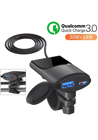 Motosiklet Type C Ve Usb Soketli Hızlı Şarj 0