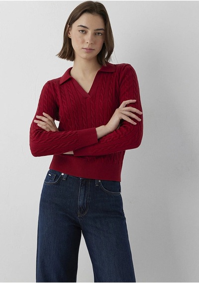 Mavi Polo Yaka Triko Rhythmic Red Kırmızı