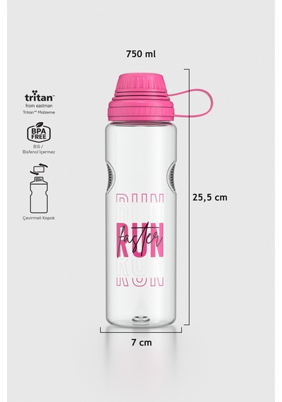 Renga Ege Yazı Desenli 750 Ml Tritan Matara 912067 Fuşya Fuşya