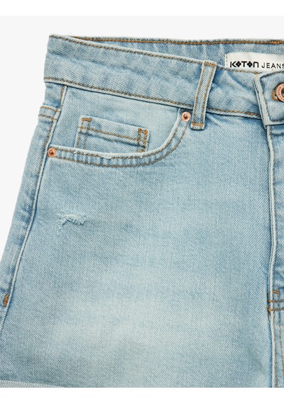 Koton Pamuklu Yüksek Bel Slim Fit Duble Paça Mini Denim Şort Açık İndigo 6sal40005md Koton Pamuklu Yüksek Bel Slim Fit Duble Paça Mini Denim Şort Açık İndigo 6sal40005md