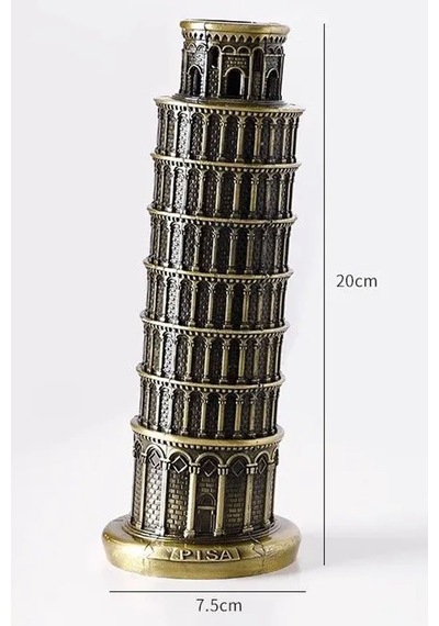 Vintage Metal Pısa Kulesi Temalı 20 Cm Biblo Metal Kule Dekor Obje Konsept Hediyelik