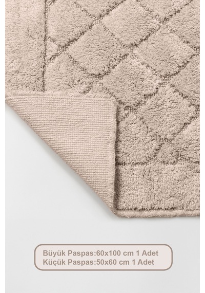 Elart Frio Banyo Halısı Paspas Takımı Pamuklu 2 Adet 60x100 Cm Bej Bej