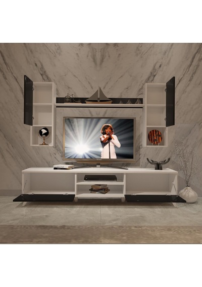 Decoraktiv Eko 5da Slm Dvd Retro Tv Ünitesi Tv Sehpası Beyaz - Siyah