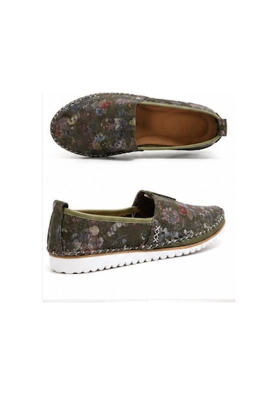 N Napa Shoe Np.108.fç.yeşil.sneaker Napa Shoe Kadın Hakiki Deri Günlük Comfort Ayakkabı Çiçek Desenli Haki