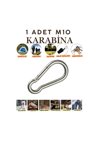 10 Mm Karabina Paslanmaz Çelik Karabina Kamp Ekipmanı Tırmanma Dağcılık Salıncak Hamak Askı Kilidi Gümüş Gümüş