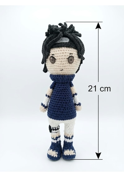 Sasuke Uchiha Amigurumi Örgü Oyuncak - Anime Hediyelik Figür 21 Cm Mavi