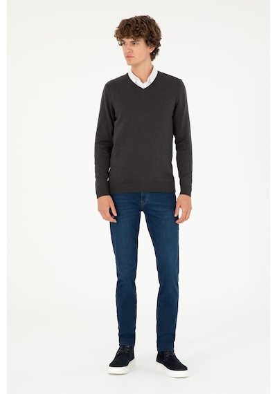 U.S. Polo Assn. Erkek Slim Fit V Yaka Antrasit Melanj Basic Kazak 50293512-VR081 U.S. Polo Assn. Erkek Slim Fit V Yaka Antrasit Melanj Basic Kazak 50293512-VR081