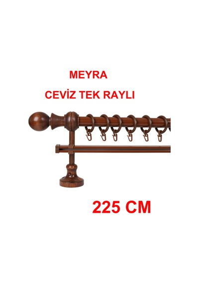Meyra Demonte Başlıklı Ahşap Rustik Perde Askısı - Tek Raylı -ceviz 225 Cm Ceviz