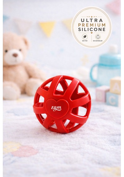 Tgm Baby Kalp Desenli Bebek Diş Kaşıyıcı Ultra Premium Silikon Top Kırmızı