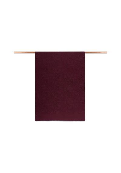 İpekevi Monogram Şal - Gökgülü Desenli - Bordo Bordo