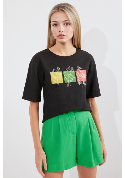Hiccup Bdart Baskılı Yuvarlak Yaka T-shirt Siyah