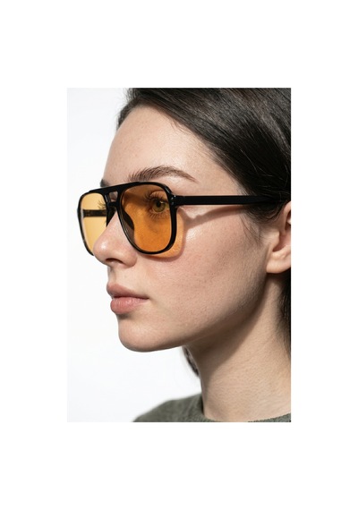 Horızon Siyah Çerçeve Geometrik Aviator Güneş Gözlüğü Turuncu Lens Unisex Uv400