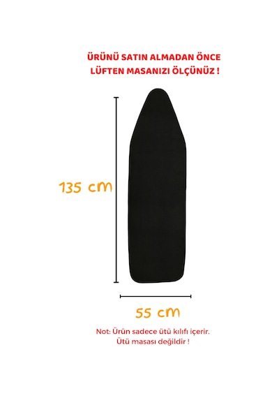 Beylini Yanmaz Ütü Masası Kılıfı Hızlı Ütü Kılıfı Örtü Siyah 55x135 Cm Siyah