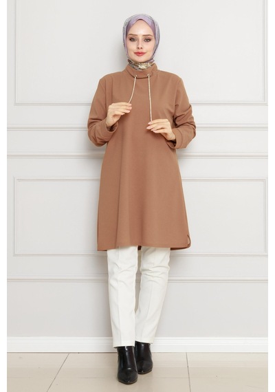 Sevitli Dik Yaka Tunik-vizon-4453 Vizon