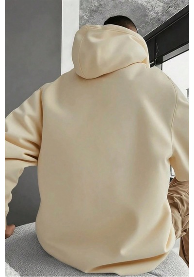 Tarz Cool Regular Kapüşonlu Sweatshirt Erkek Unisex 3 İplik Şardonlu %100 Pamuk Basic Hoodie Bebe Mavi