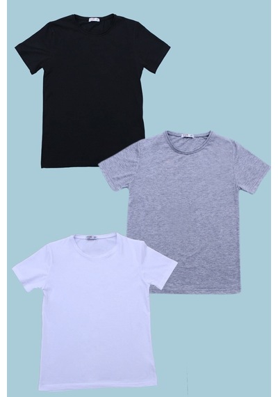 Fyk Kids 3'lü Düz Model Farklı Renk Seçeneği Ile Unisex Çocuk Tişört Çok Renkli