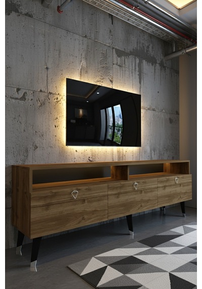 Resital Ledli Tv Sehpası - Led Işıklı - Silver Ceviz - Sl9017-2
