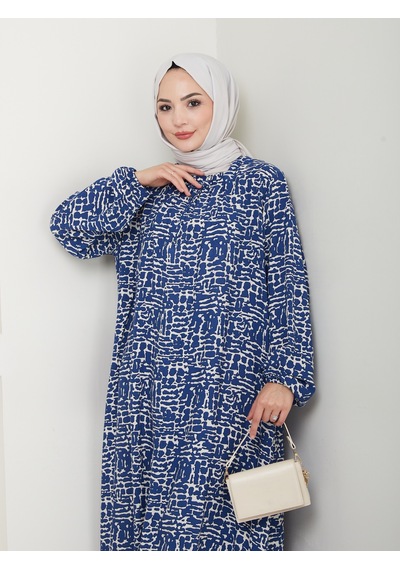 Nevayla Moda Önü Büzgülü Viskon Elbise - İndigo / E0130 İndigo