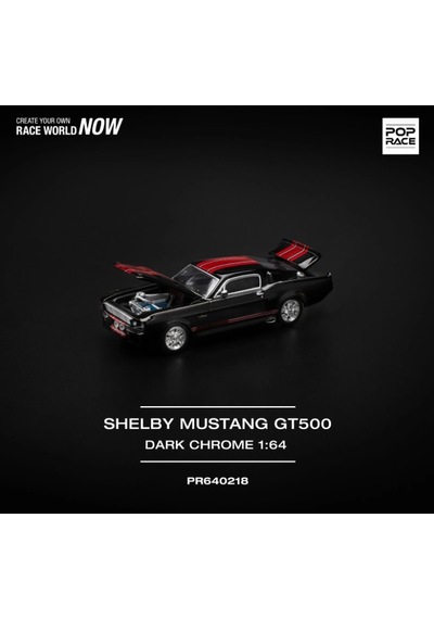 Pop Race Shelby Mustang Gt500 Dark Chrome With Red Stripes 1/64 Siyah 218