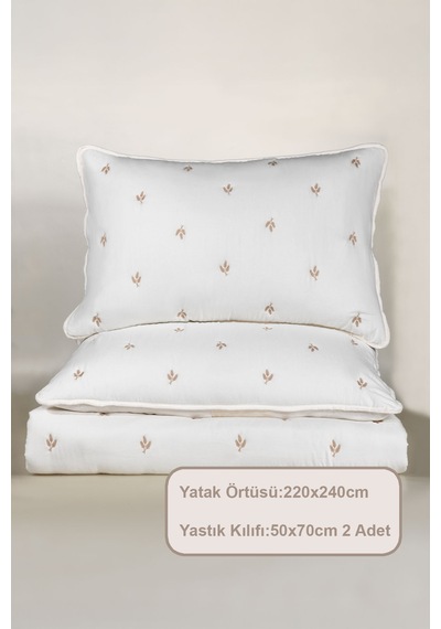 Elart Larissa Yatak Örtüsü Seti Çift Kişilik Nakışlı 220x240 Cm Bej Bej