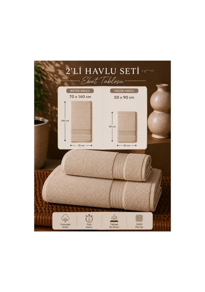 2 Li Banyo Havlu Seti 70x140 + 50x90 Yumuşak Dokulu Yüksek Emici Banyo Ve El Yüz Havlusu Takımı Yeşil