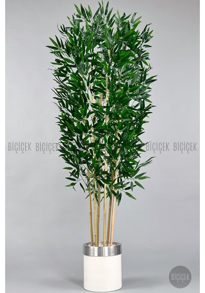 Yapay Bambu Ağacı 170cm Krem Silver Metal Saksıda Krem-silver