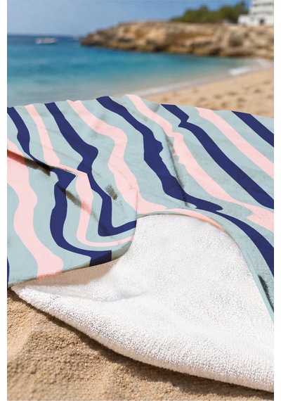 Çizgili Marine Modern Plaj Havlusu - Pastel Lacivert Pembe Mint Hızlı Kuruyan Mikrofiber Havlu Örtü Çok Renkli
