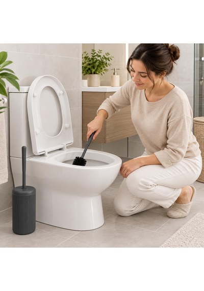 Lexroo Siyah Çizgili Lüks Tuvalet Fırçası Seti 30 Cm Uzunluk