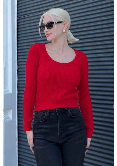Madmext Kırmızı Bisiklet Yaka Basic Örme Kazak Mg2189 Kırmızı