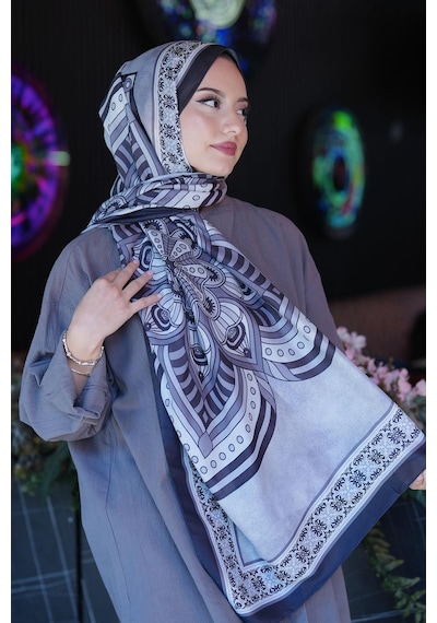 Afvente Geometrik Desen Siyah Soft Pamuk Şal Çok Renkli