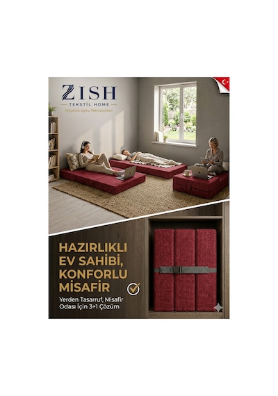 Zishome Tek Kişilik Multipurpose 5 İn 1 Bordo Çift Kişilik Katlanır Süngerli Misafir Yer Yatağı Ve Minder 7cm
