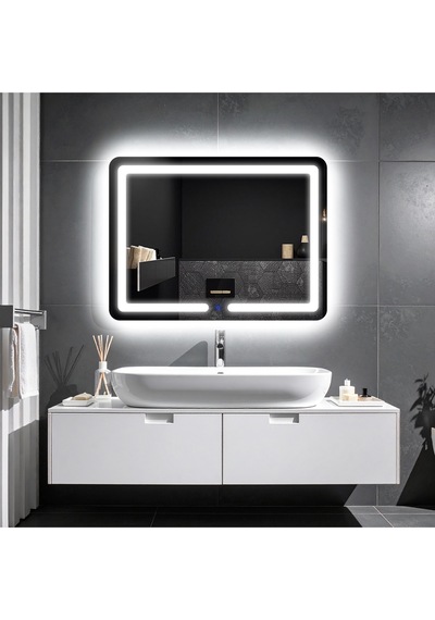 Linea Beyaz Led'li Kumlamalı Lavabo & Banyo Aynası Dokunmatik Sensörlü 100 X 75 Cm