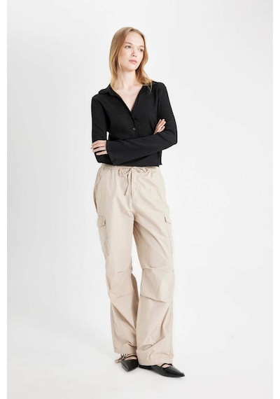 Defacto Coool Paraşüt Poplin Pantolon Basic Düz Cepli Beli Lastikli A6266AX24AUBG191 Bej