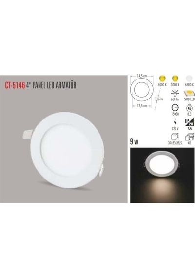 Ct 5146 10 Adet 9 Watt Slim Led Panel Beyaz Işık Metal Kasa Diğer