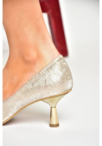 Fox Shoes U676034014 Altın Sim Alçak Topuklu Kadın Ayakkabı Altın
