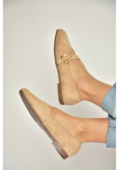 Fox Shoes Y726632602 Ten Süet Kalp Toka Detaylı Kadın Babet Ten