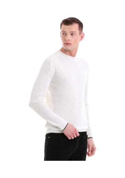 Hatemoğlu Ekru Regular Fit Düz Bisiklet Yaka Yünlü Casual Triko Kazak 3412 Ekru