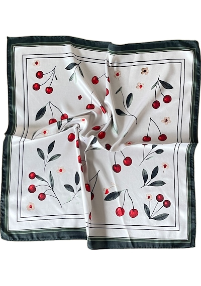 2 Li Saten Bandana Seti Saten Fular Saten Çanta Aksesuarı Özel Desen Bandana 45x50 Cm Gri - Siyah