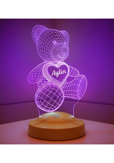 3D Led Lamba 3 Boyutlu Ayı Teddy Kişiye Özel Hediye Gecelambası