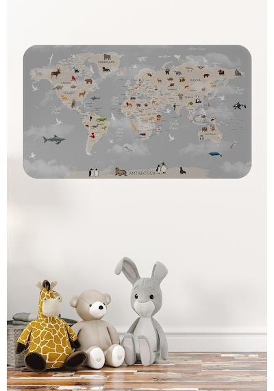 Eğitici Dünya Haritası Dünya Atlası Çocuk Ve Bebek Odası Duvar Sticker-60x105-3793 - Renkli Çok Renkli
