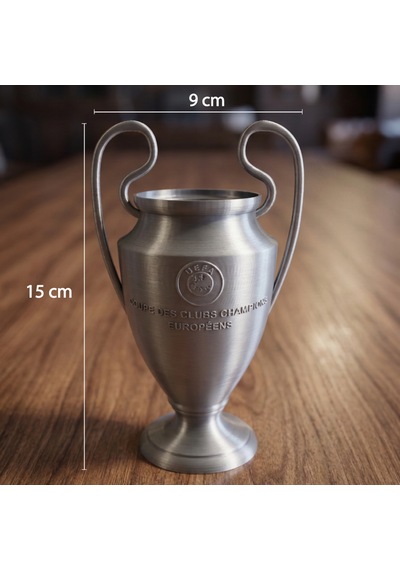 Futbol Severlere Özel Şampiyonlar Ligi Kupası Dekoratif Obje - Gümüş Renk Koleksiyonluk 15x15x9cm