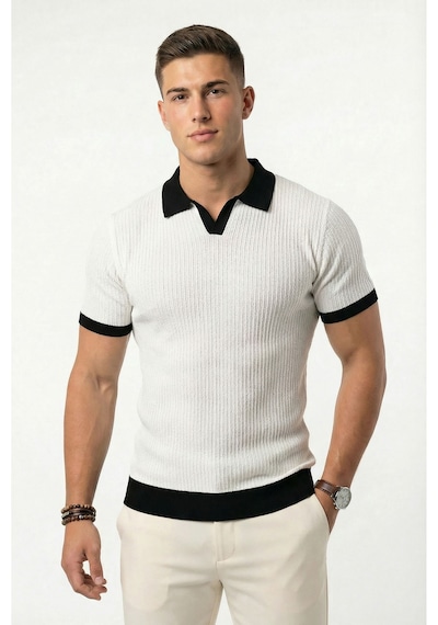 Sayzen Your Shine Sayzen Polo Yaka Çizgili T-shirt Mansum2601 Beyaz