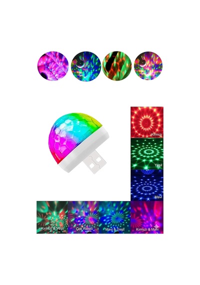 Rgb Usb Mini Disko Topu, Ses Sensörlü, Renkli Led, Parti Lambası, Taşınabilir Tek Renk