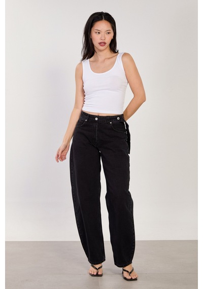 Barrels And Oıl Kadın J91 Kuşaklı Baggy Jean Pantolon - Siyah Siyah